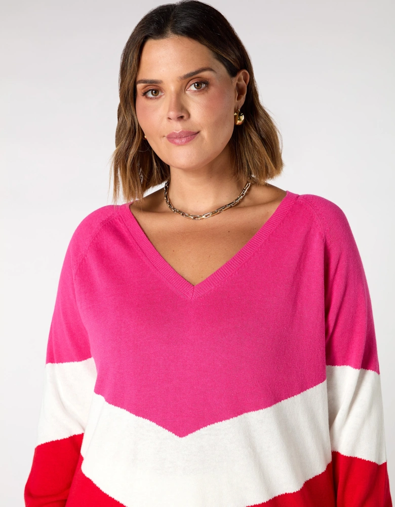 Multi Knitted V-Neck Relaxed Jumper
