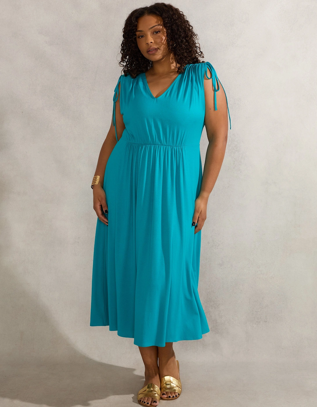 Blue Drawstring Midi Dress