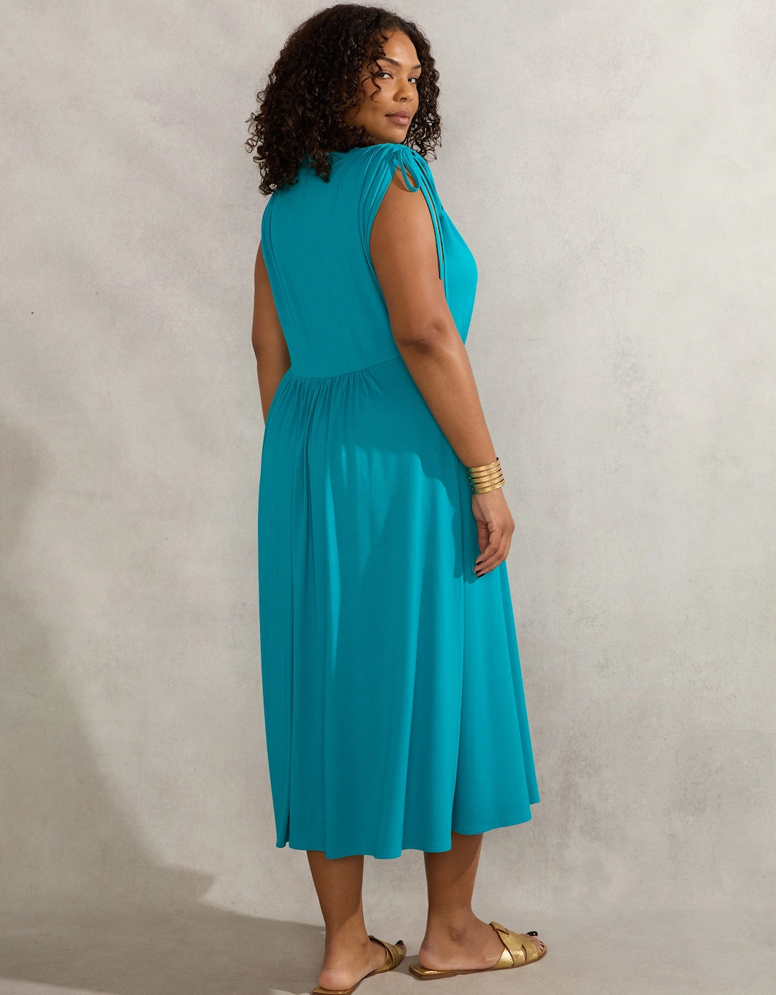 Blue Drawstring Midi Dress