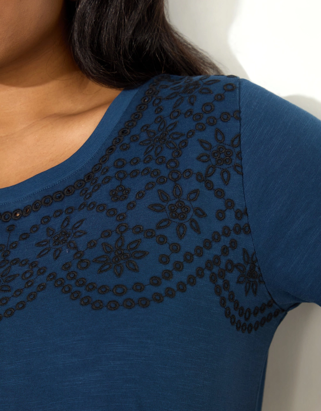 Navy Jersey Embroidered T - Shirt