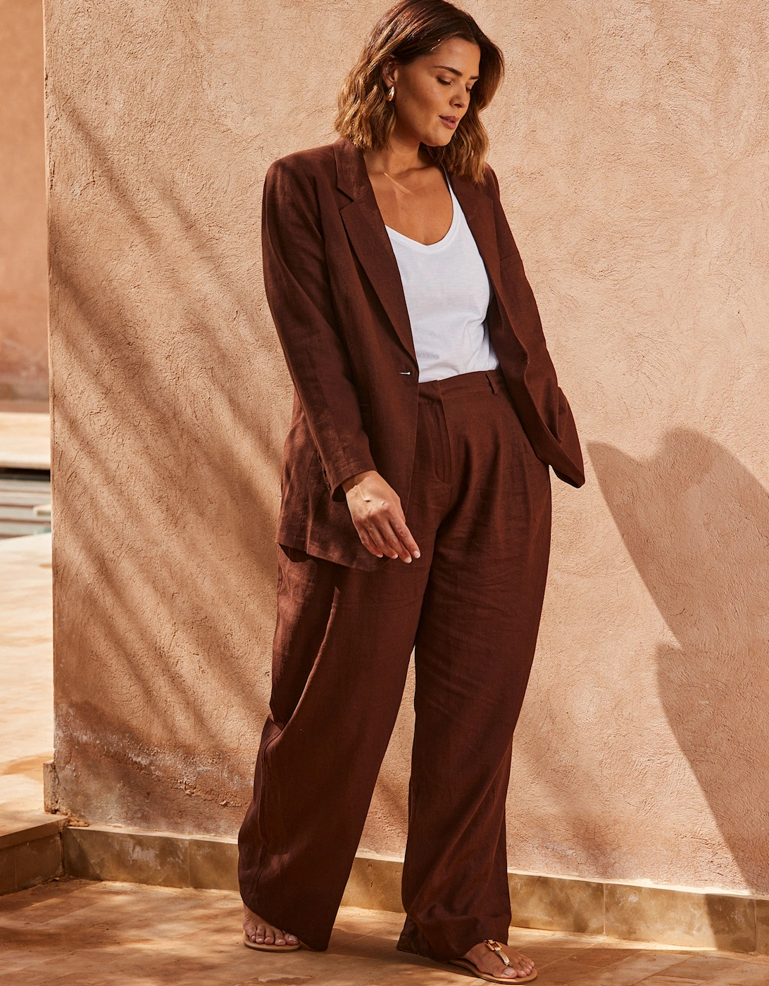 Chocolate Linen Blend Tailored Trouser