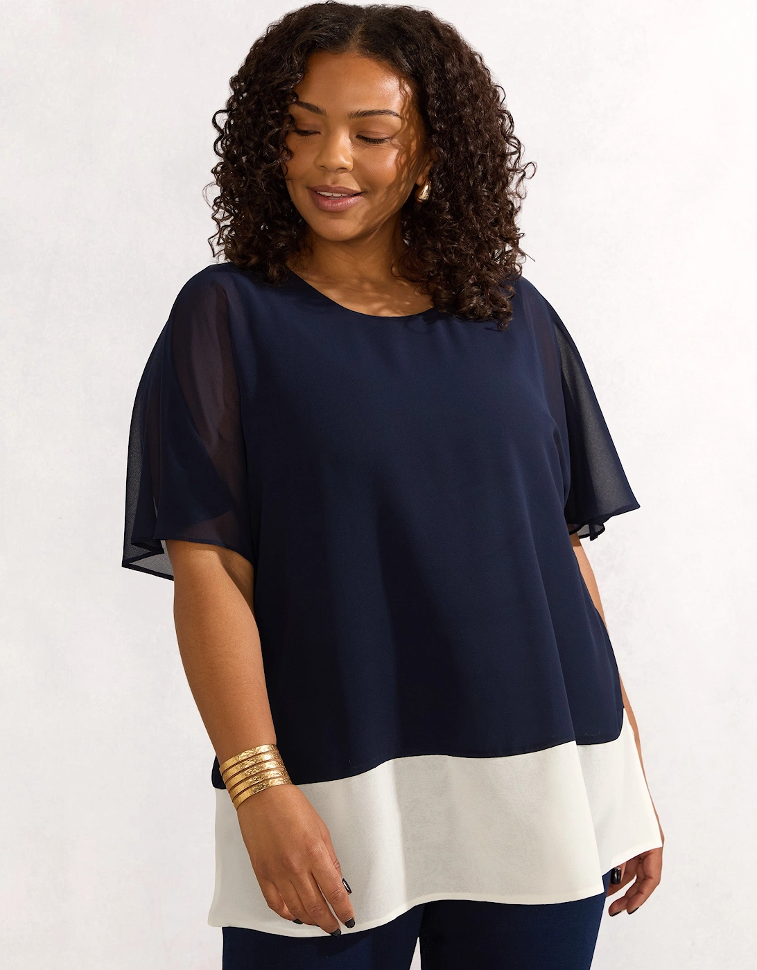 Navy Colour Block Overlay T-shirt