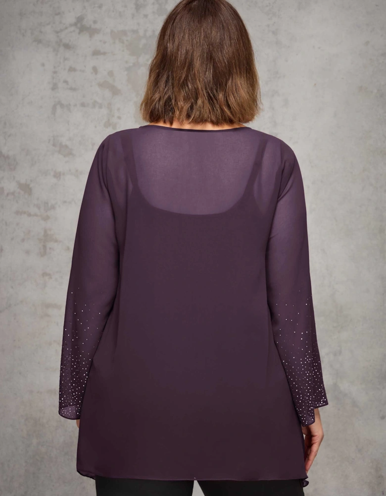 Plum Sheer Embellished Sleeve Layered Tunic