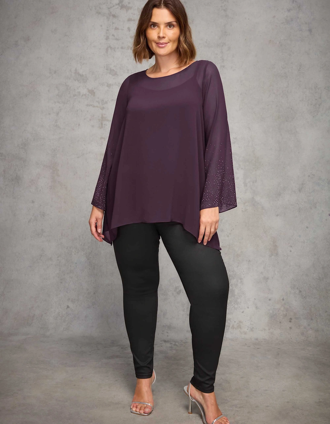 Plum Sheer Embellished Sleeve Layered Tunic