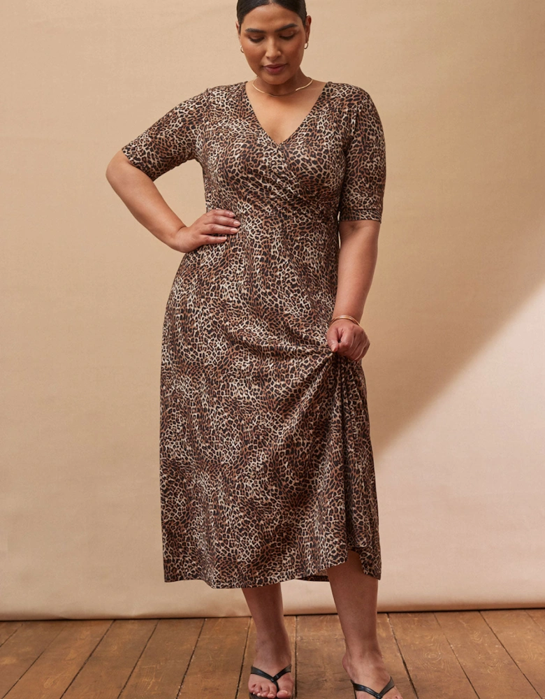 Leopard Print Half Length Sleeve Wrap Dress