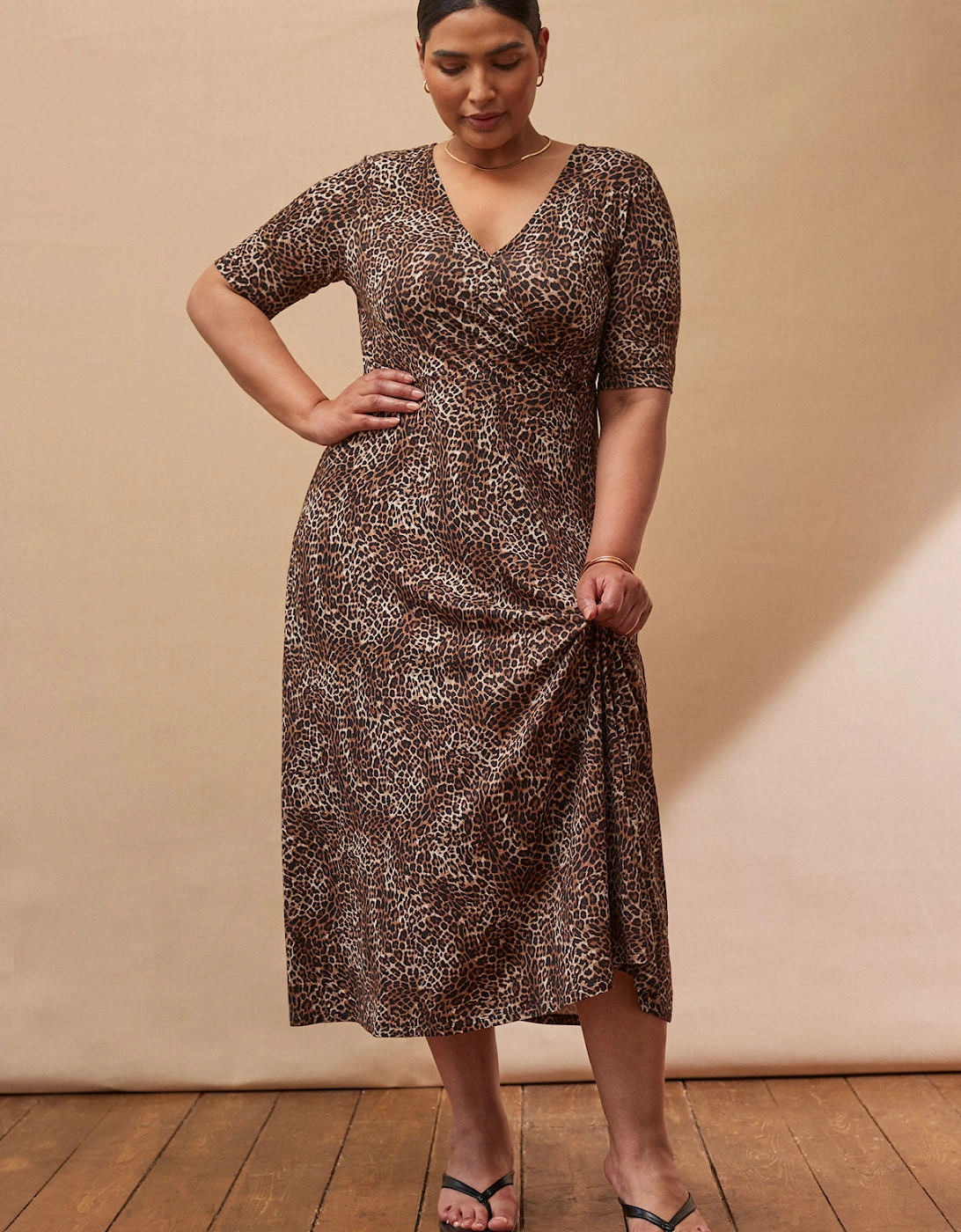 Leopard Print Half Length Sleeve Wrap Dress