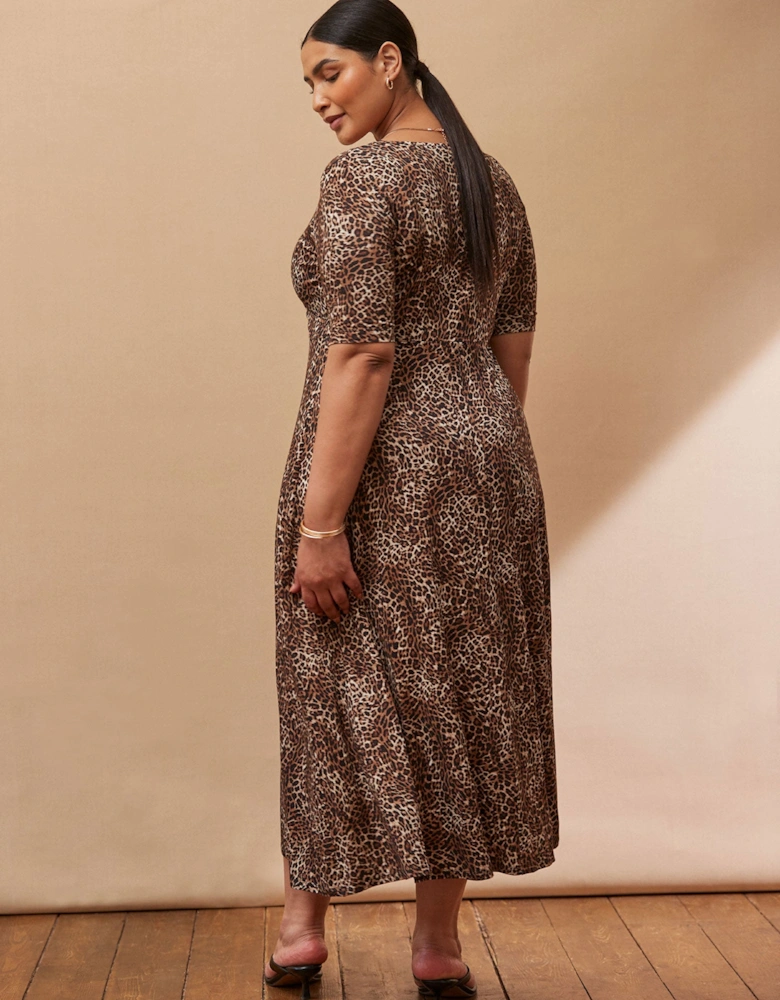 Leopard Print Half Length Sleeve Wrap Dress