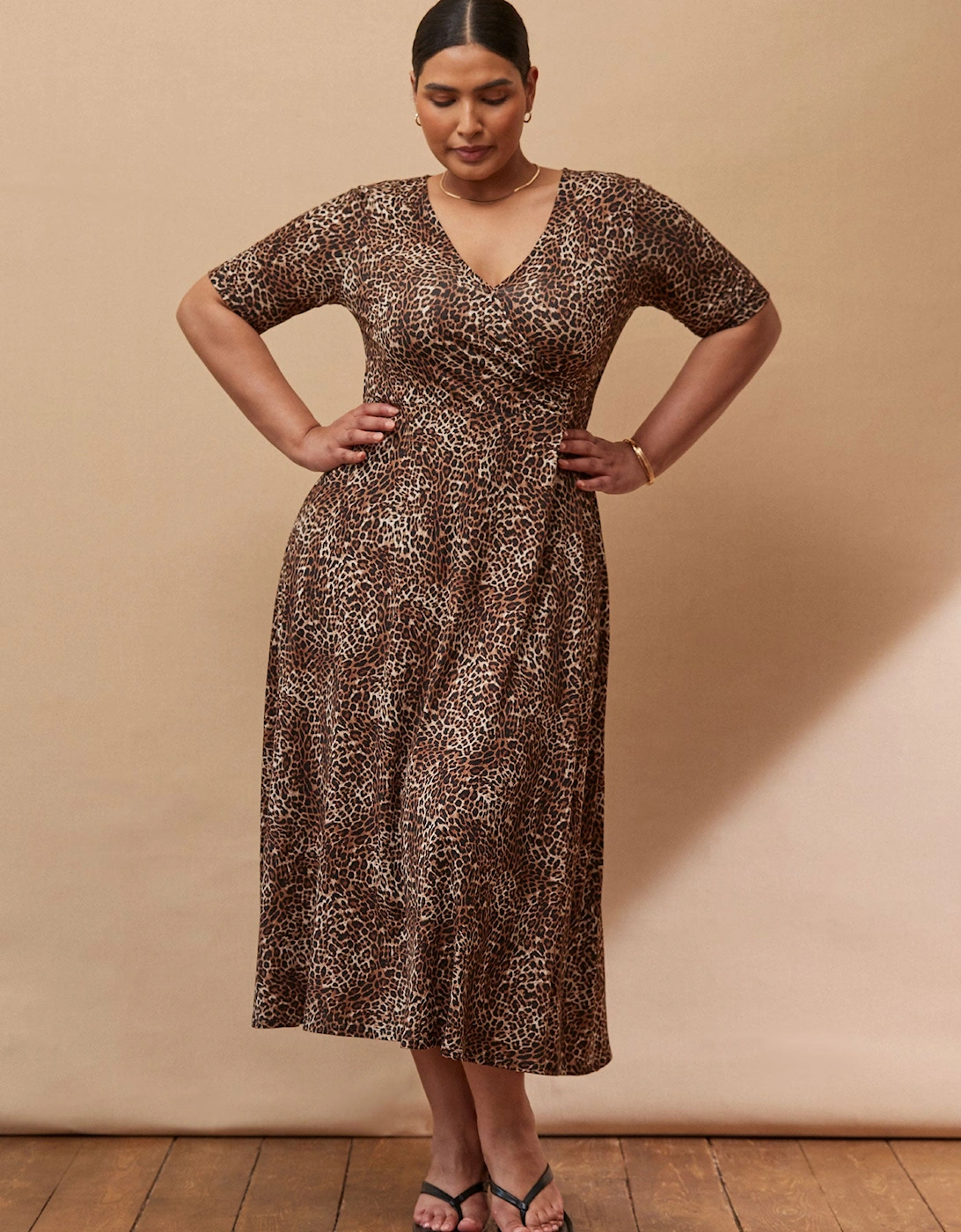 Leopard Print Half Length Sleeve Wrap Dress