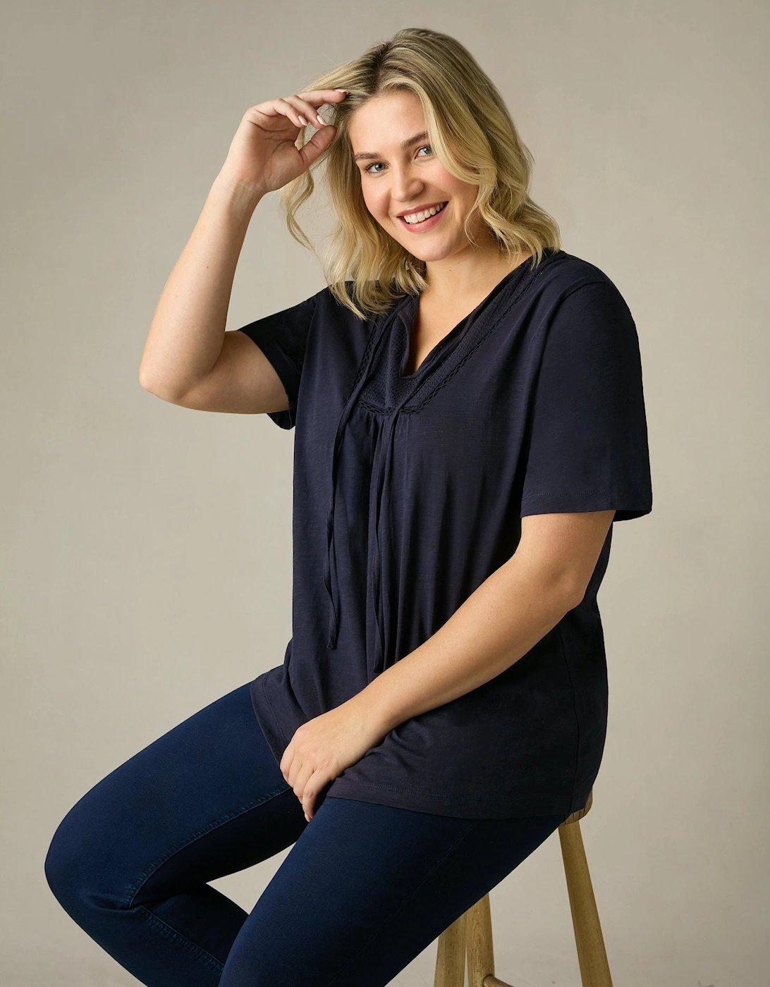 Navy Cotton Slub Bib Tunic