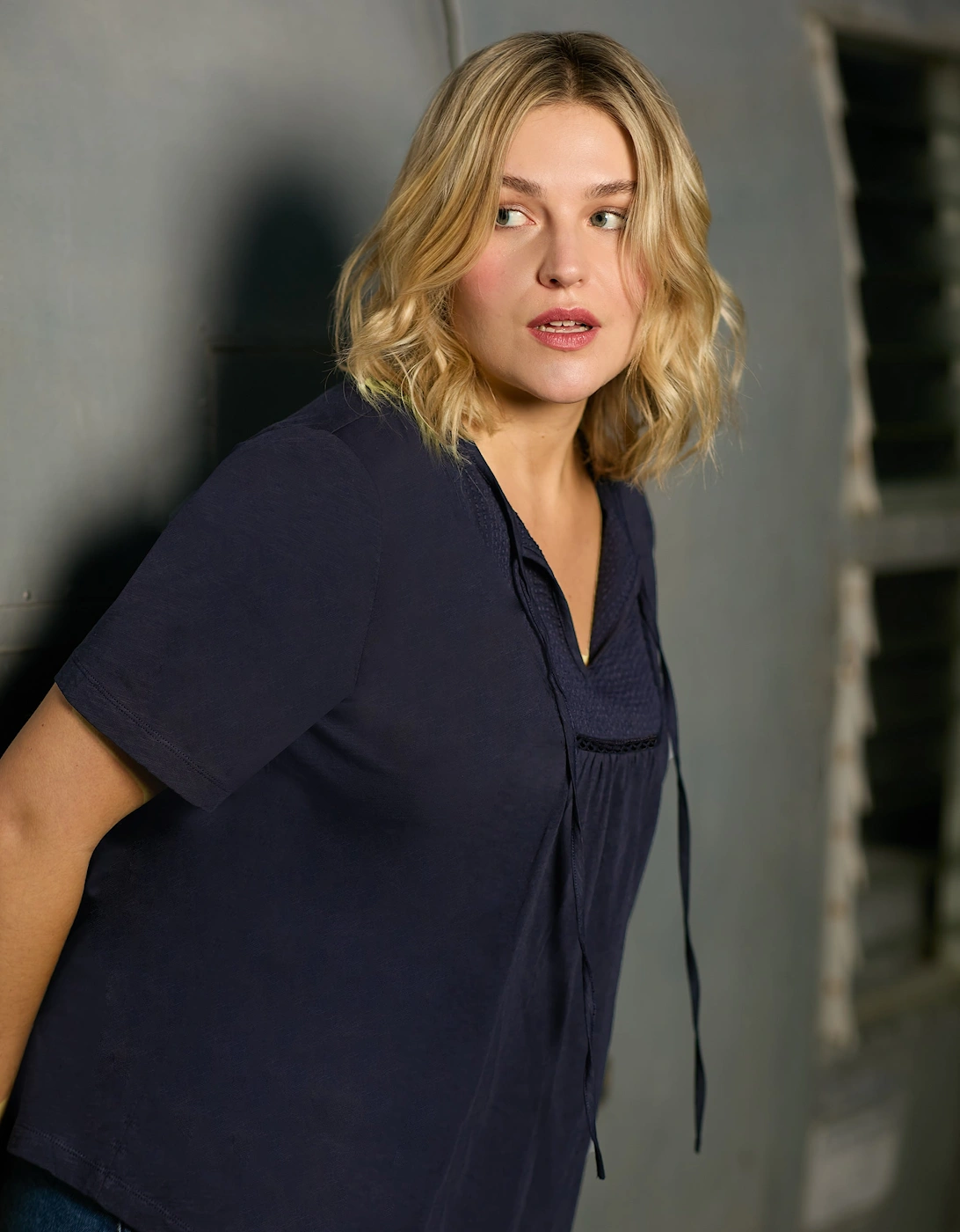Navy Cotton Slub Bib Tunic