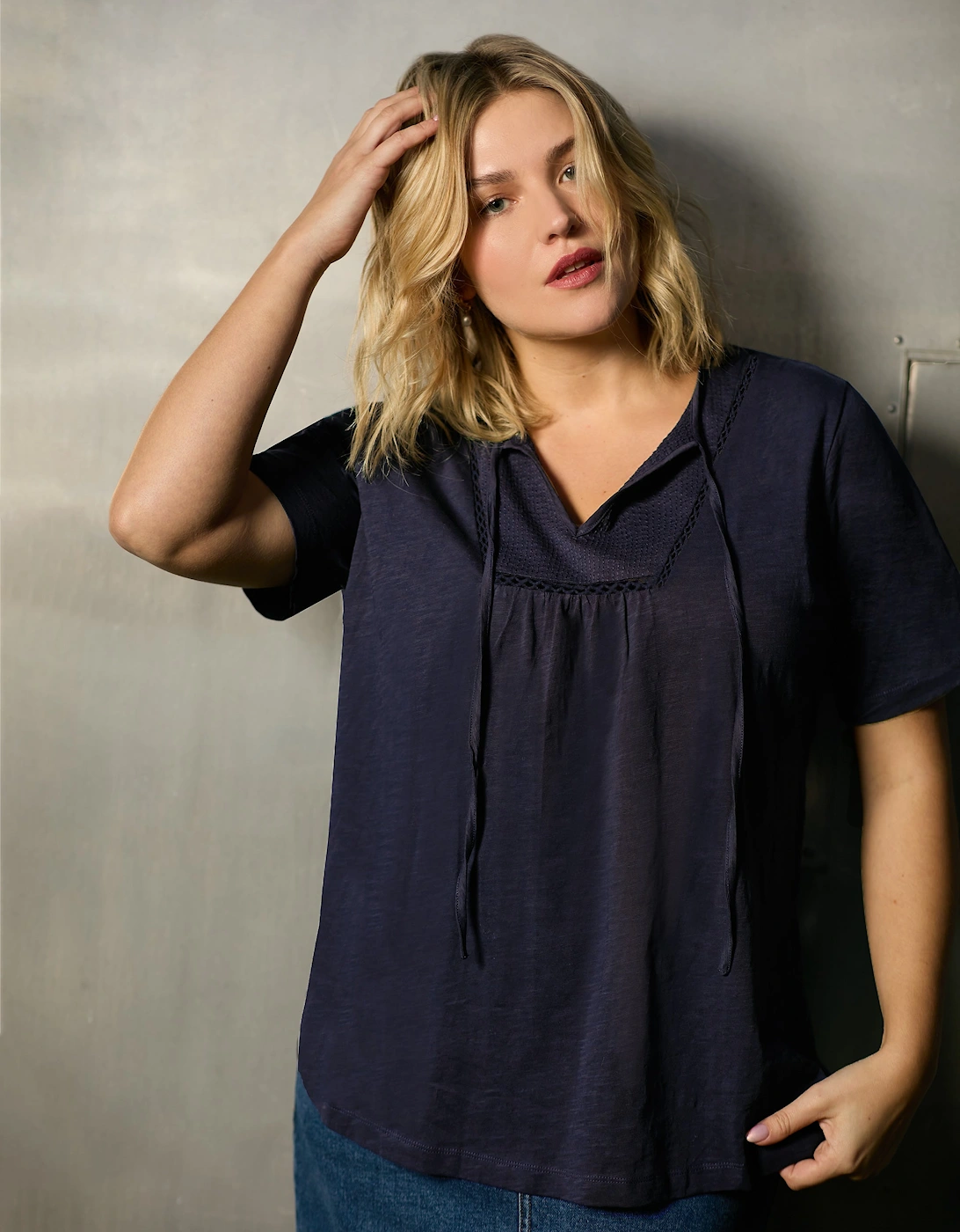 Navy Cotton Slub Bib Tunic