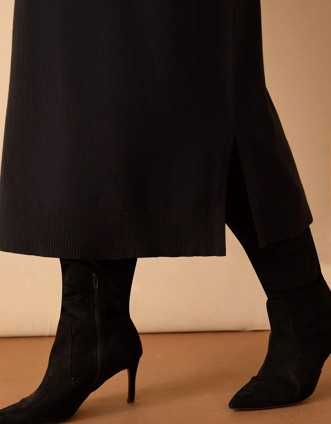 Black V Neck Knit Jumper Dress