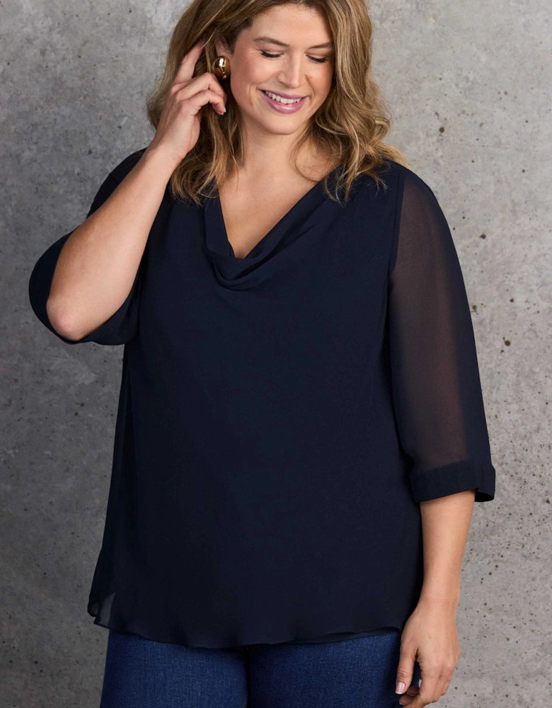Navy Cowl Neck Overlay