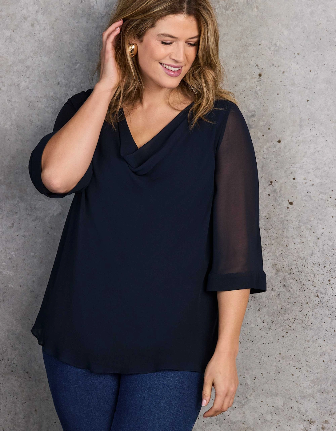 Navy Cowl Neck Overlay