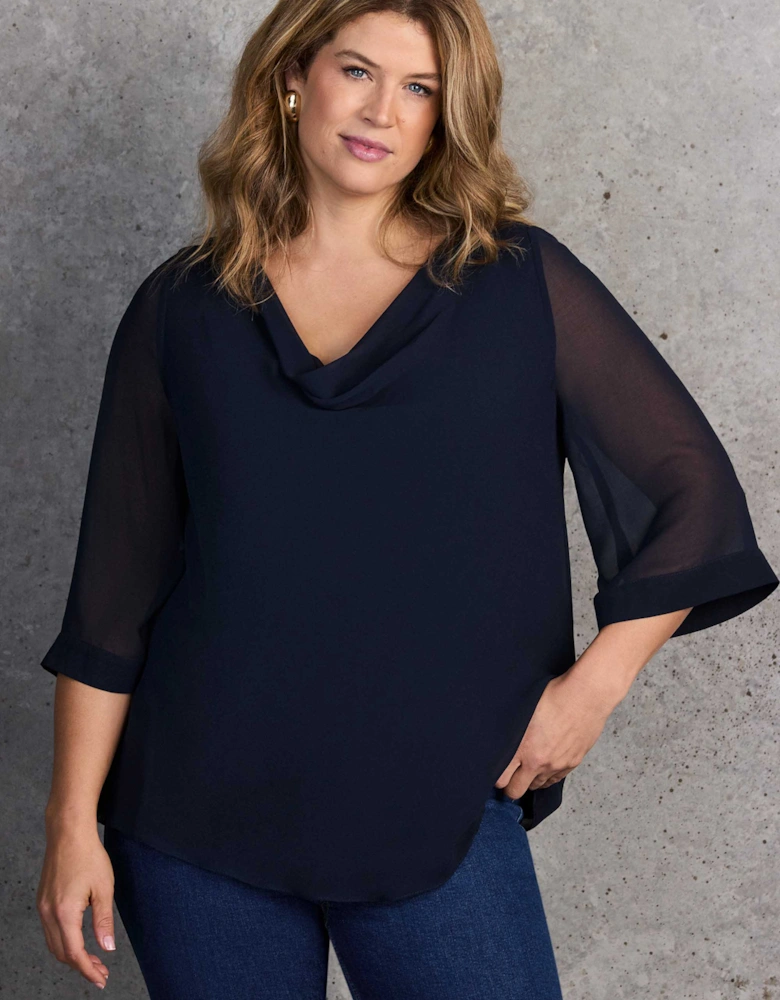 Navy Cowl Neck Overlay