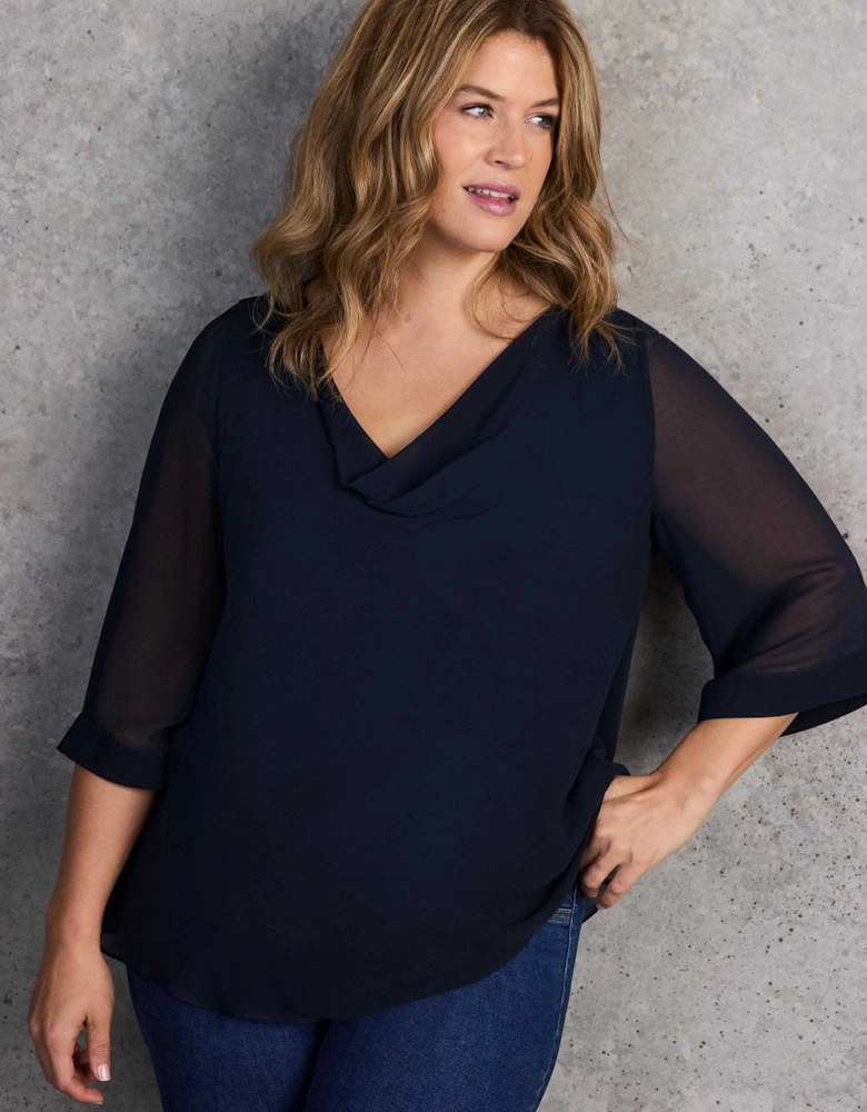Navy Cowl Neck Overlay