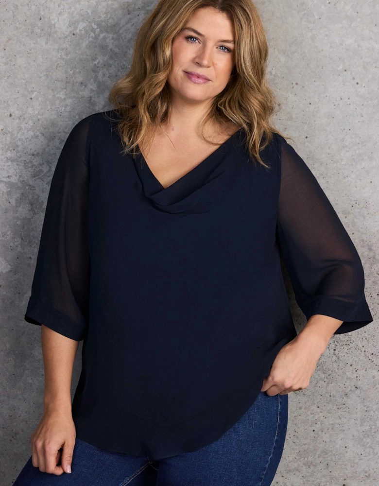 Navy Cowl Neck Overlay