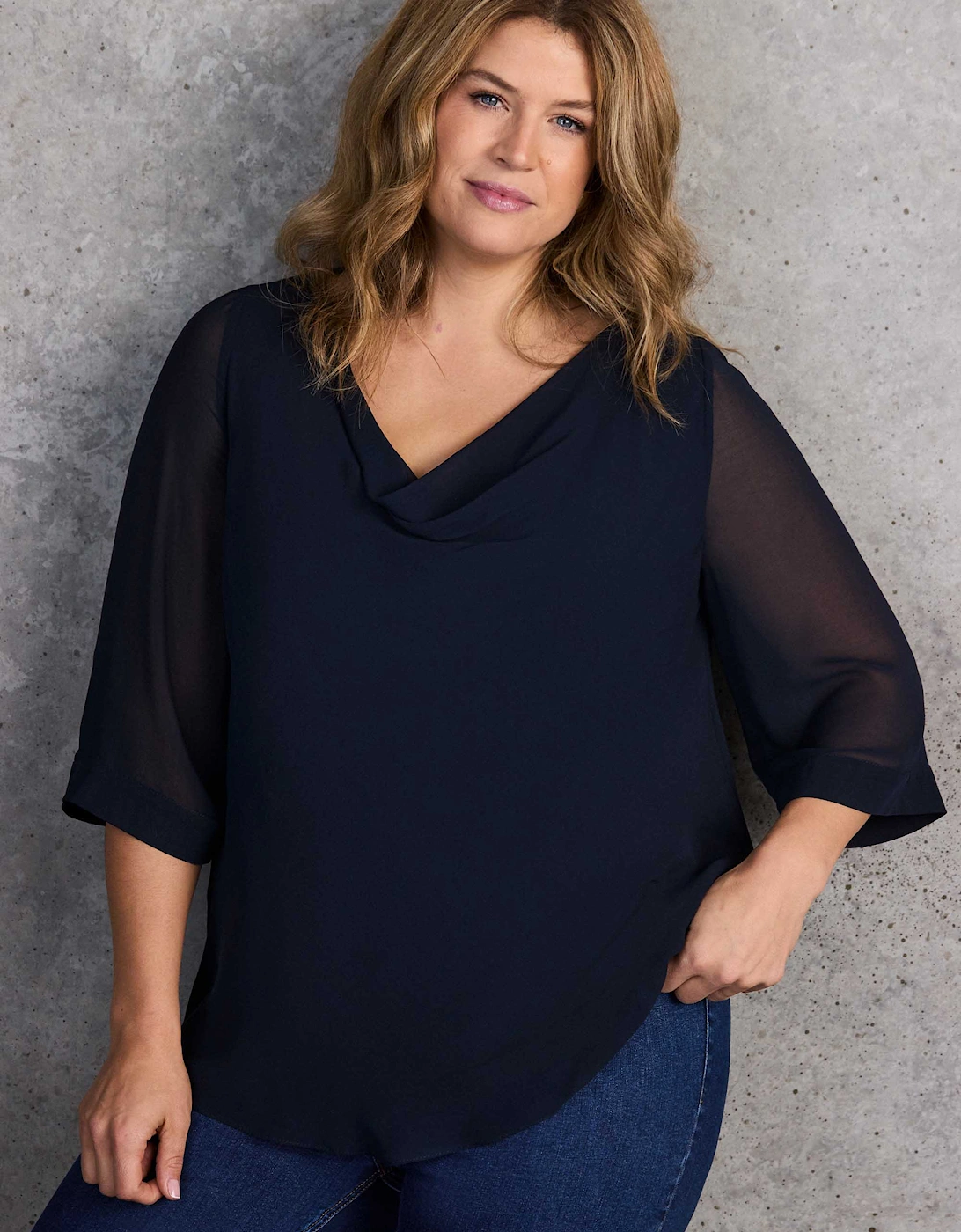 Navy Cowl Neck Overlay