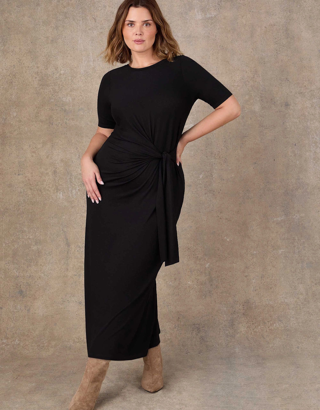 Black Tie Side Jersey Midaxi Dress