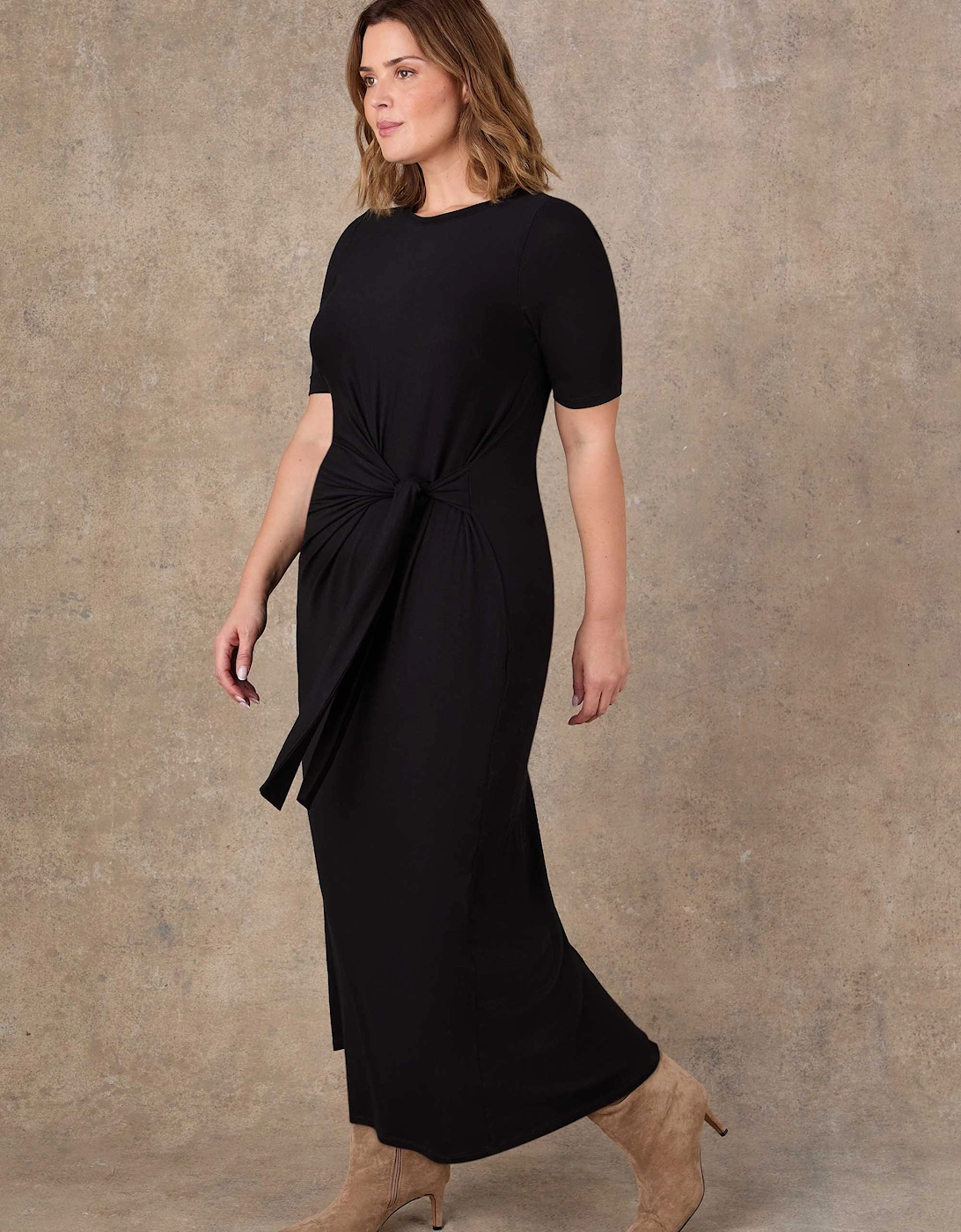 Black Tie Side Jersey Midaxi Dress
