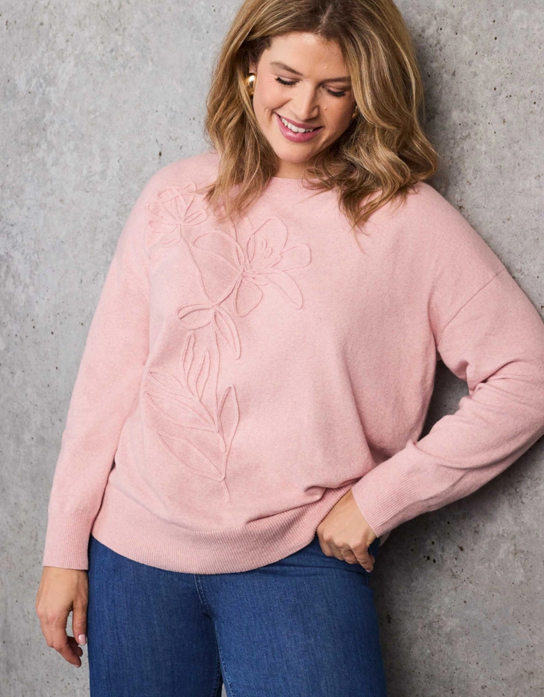 Dusty Pink Floral Placement Knitted Jumper