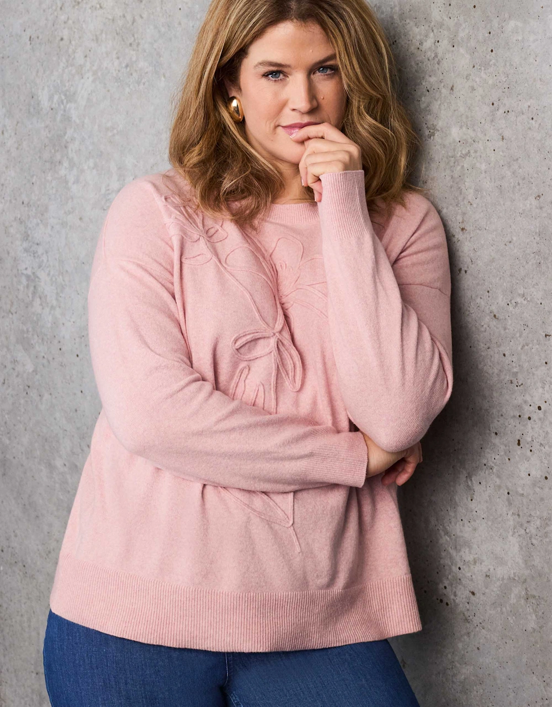 Dusty Pink Floral Placement Knitted Jumper