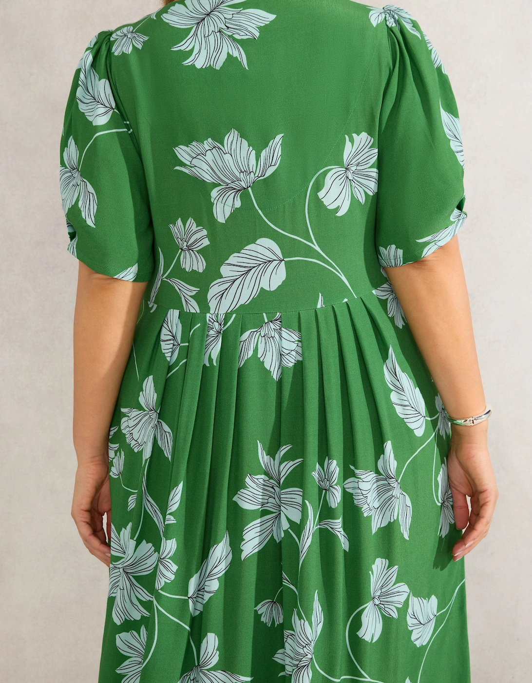 Green Floral Print Short Sleeve Lace Up Dress