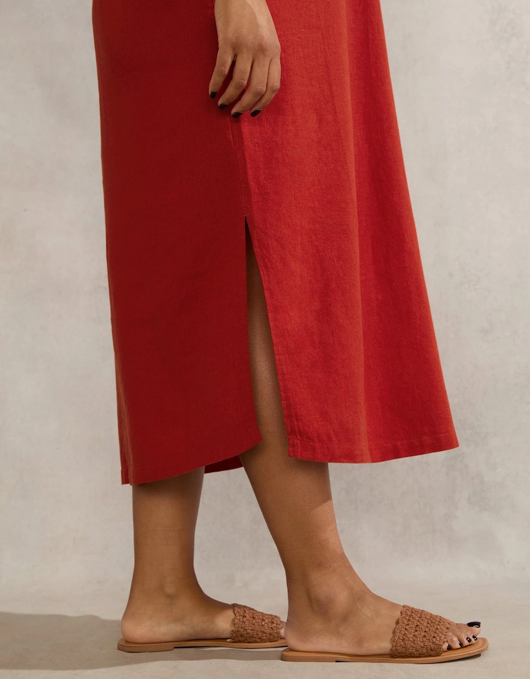 Red Linen Blend Chuck On Shirt Dress