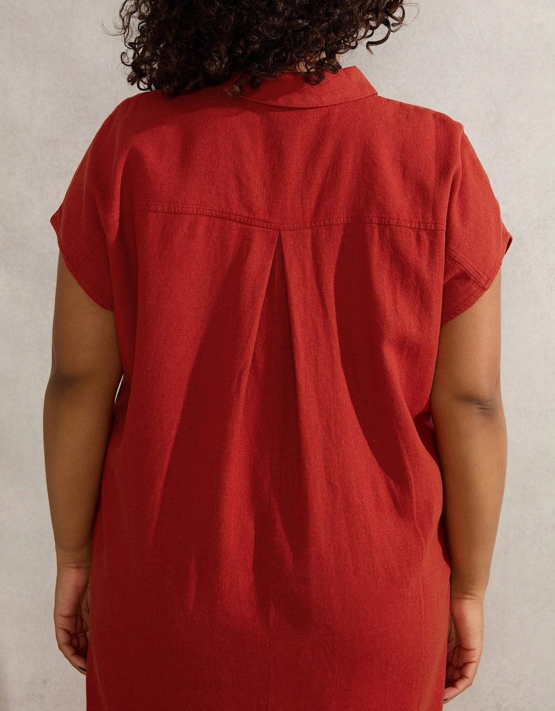 Red Linen Blend Chuck On Shirt Dress