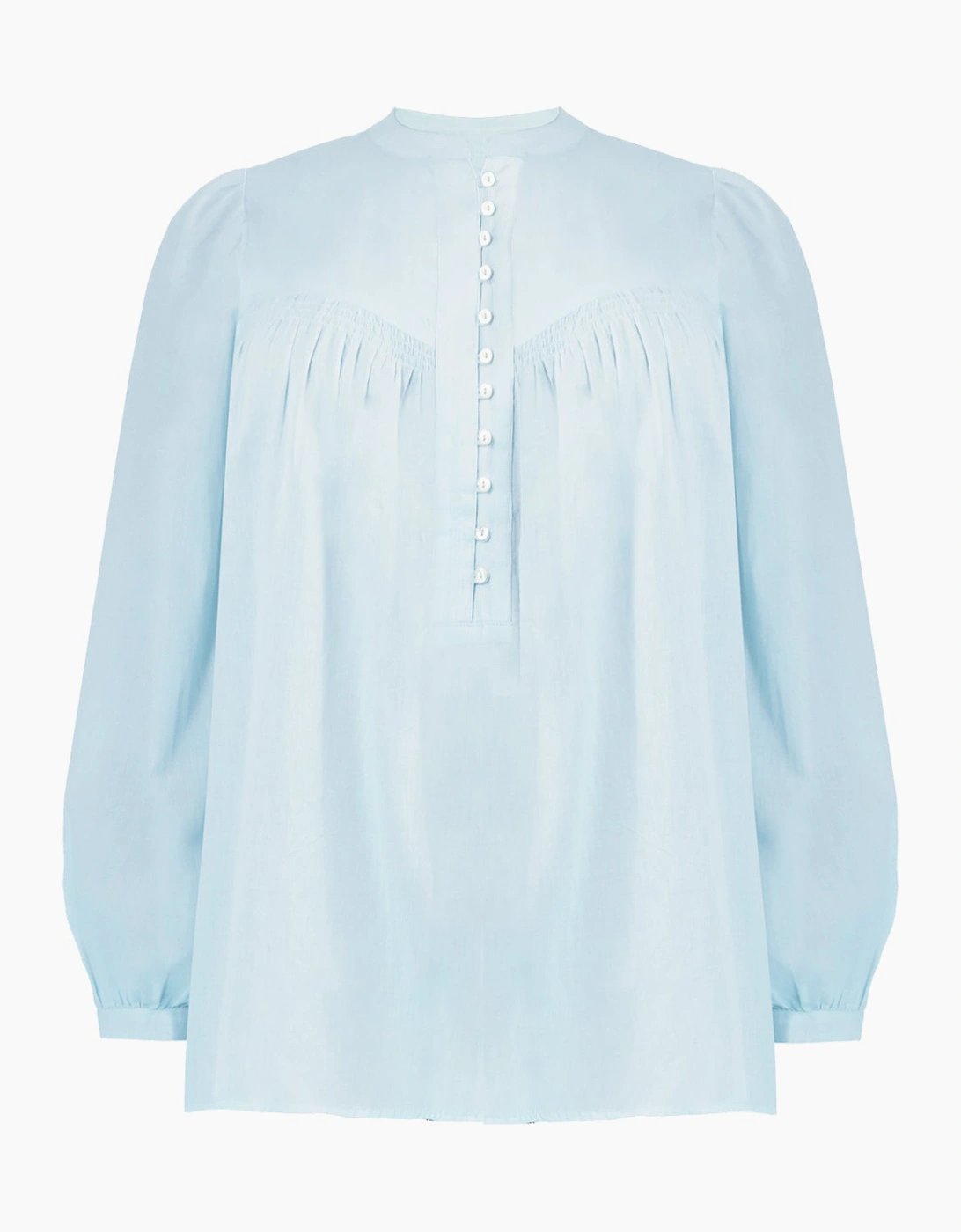 Blue Cotton Button Front Relaxed Blouse