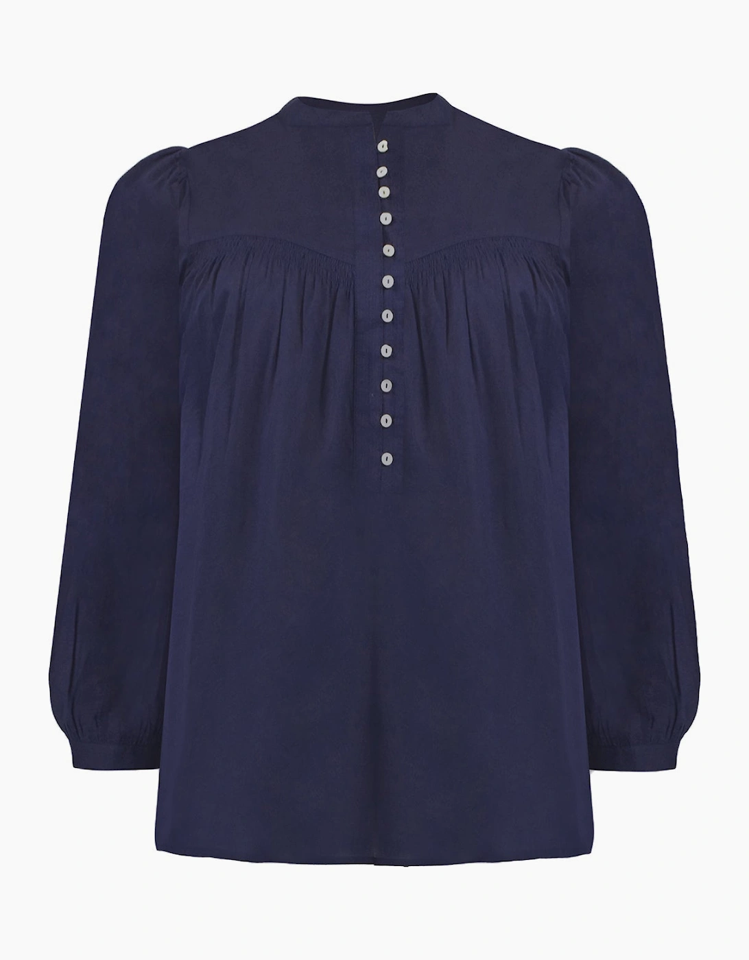 Navy Cotton Button Front Relaxed Blouse