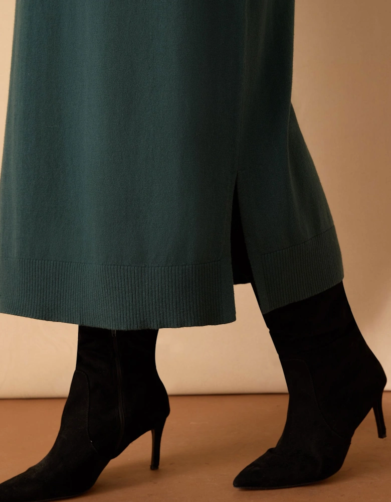 Green V Neck Knit Jumper Dress