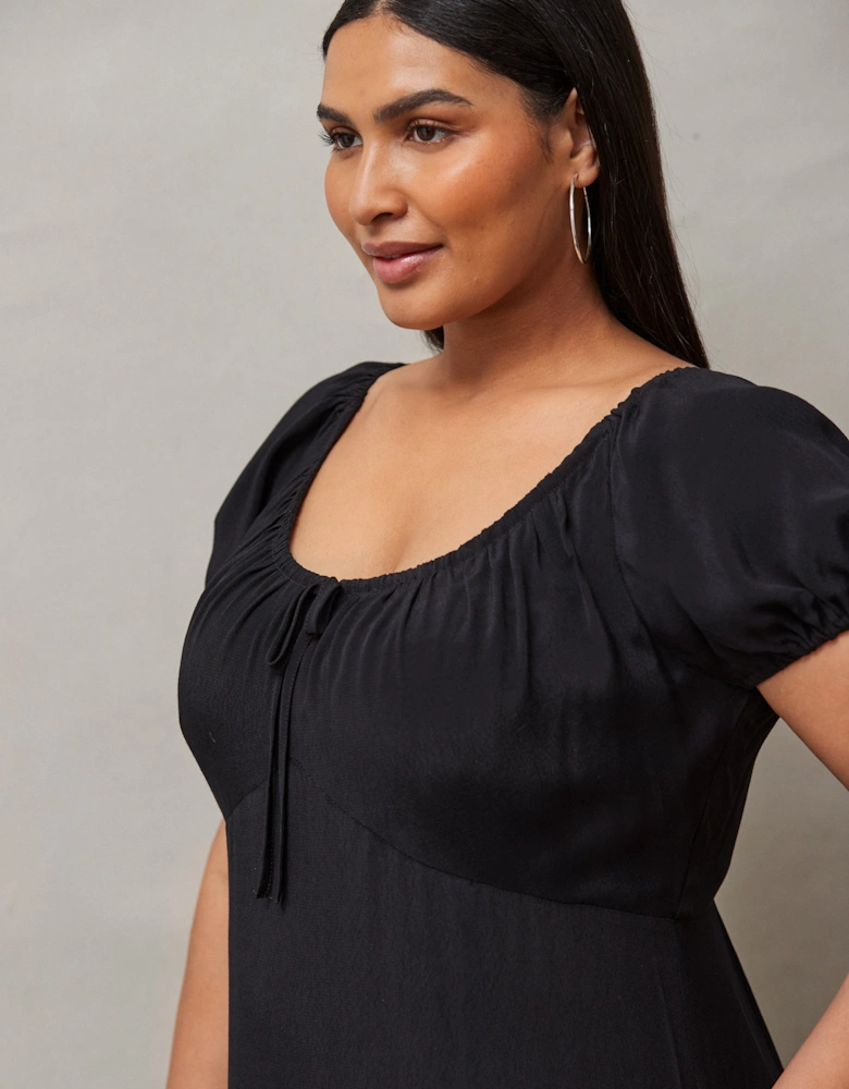 Black Dress With Ruched Neckline