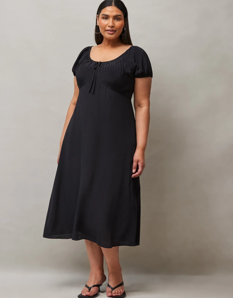 Black Dress With Ruched Neckline