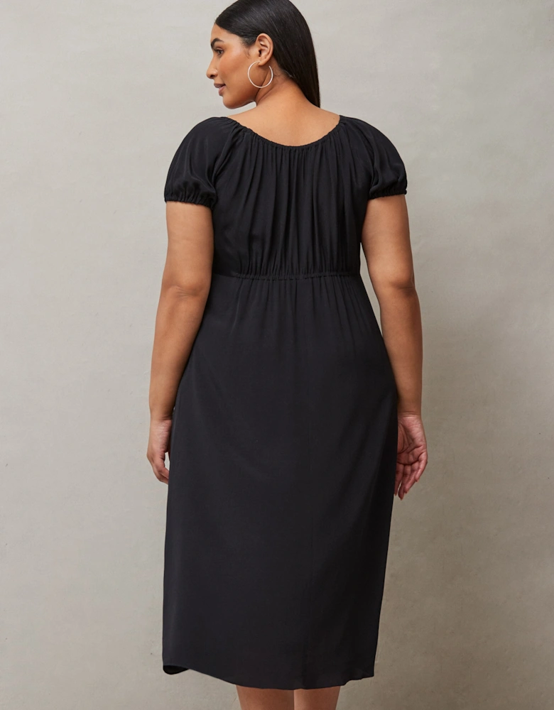 Black Dress With Ruched Neckline