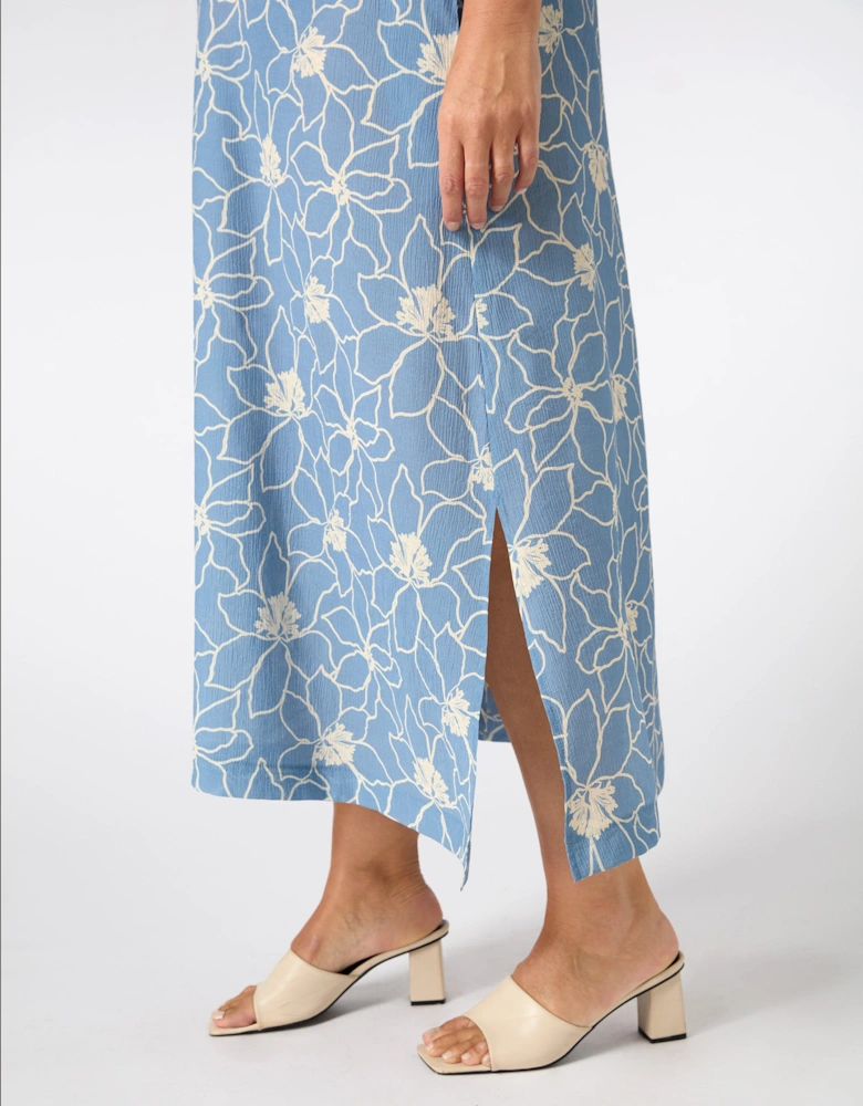 Blue Floral V Neck T-Shirt Dress