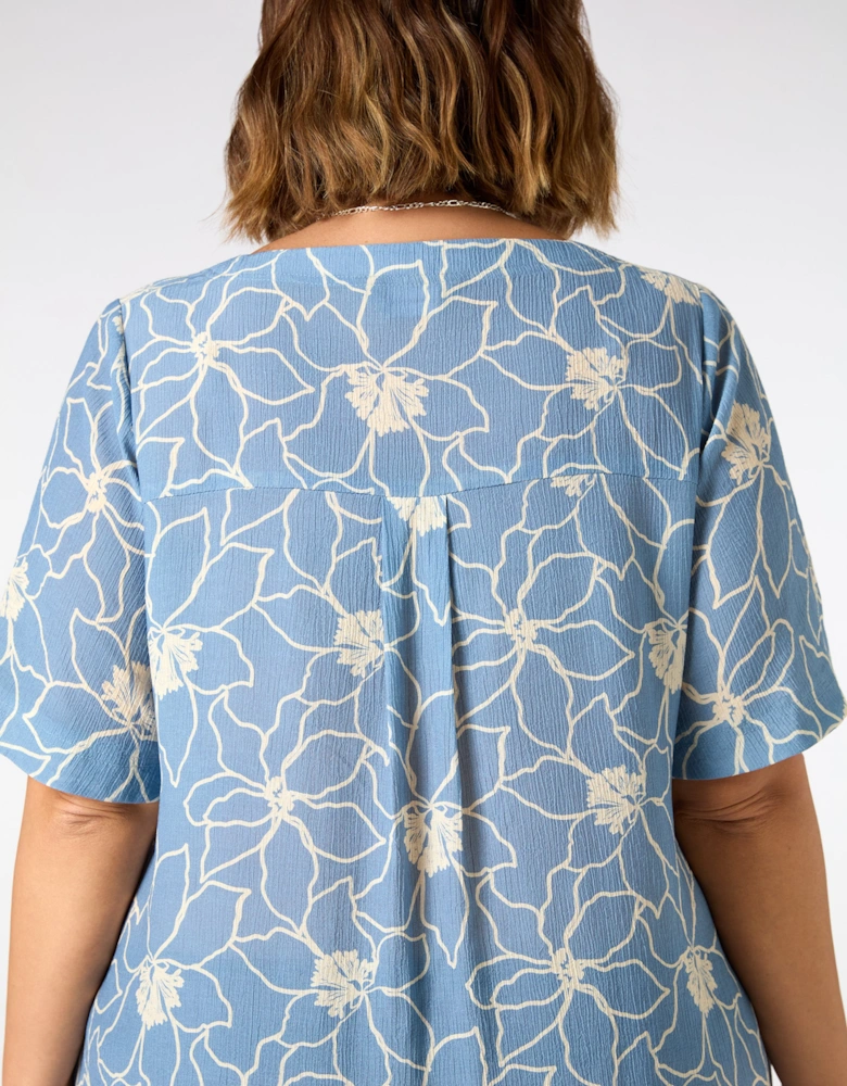 Blue Floral V Neck T-Shirt Dress