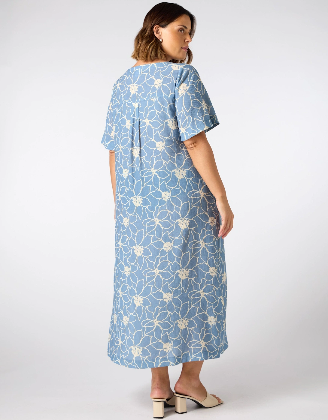 Blue Floral V Neck T-Shirt Dress