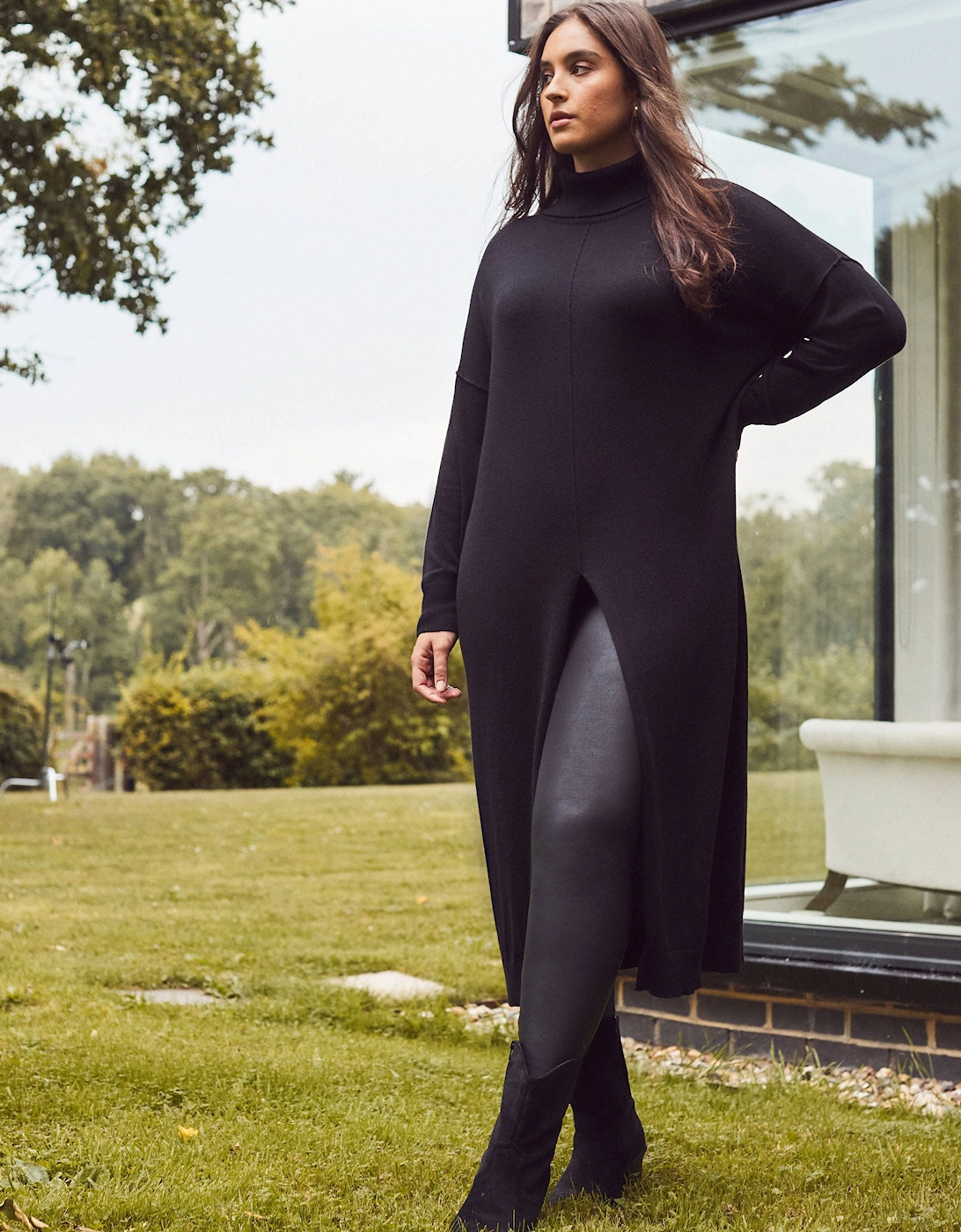 Black Cashmere-Blend Split Front Roll Neck Knit Jumper