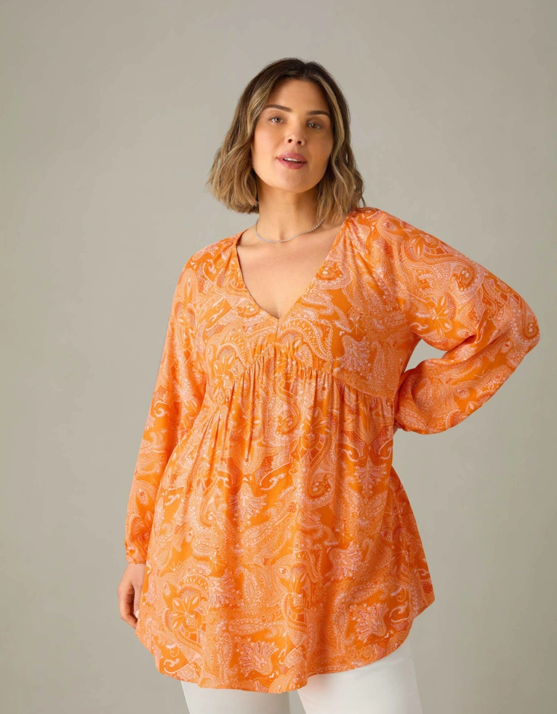Orange Paisley V-Neck Tunic