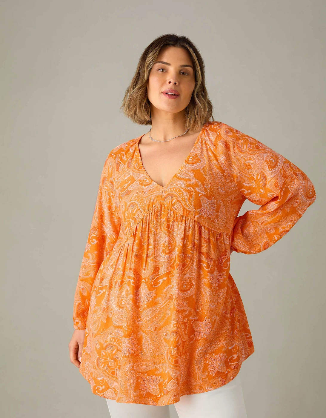Orange Paisley V-Neck Tunic