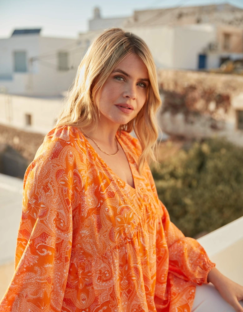 Orange Paisley V-Neck Tunic