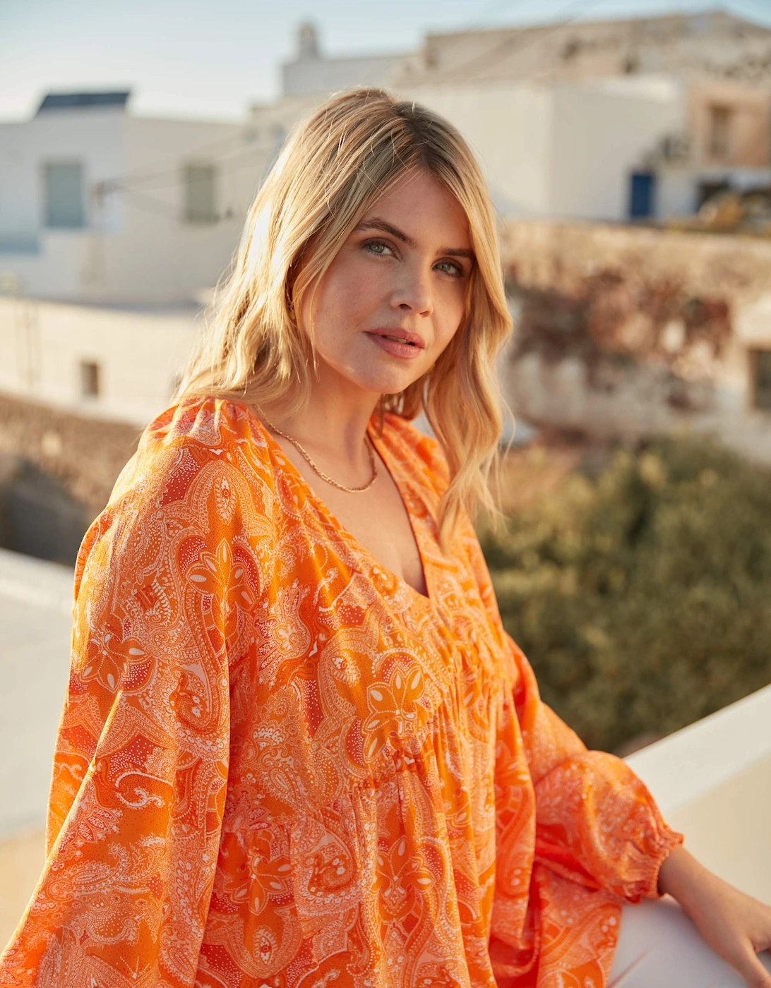 Orange Paisley V-Neck Tunic