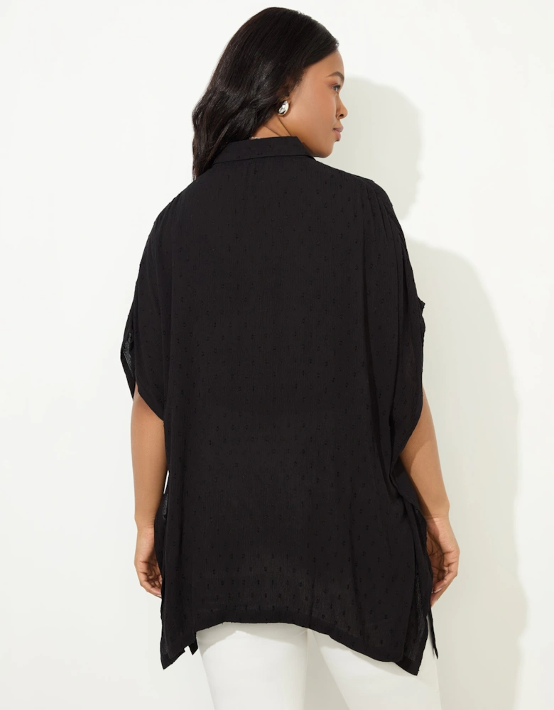 Black Dobby Button Through Tunic