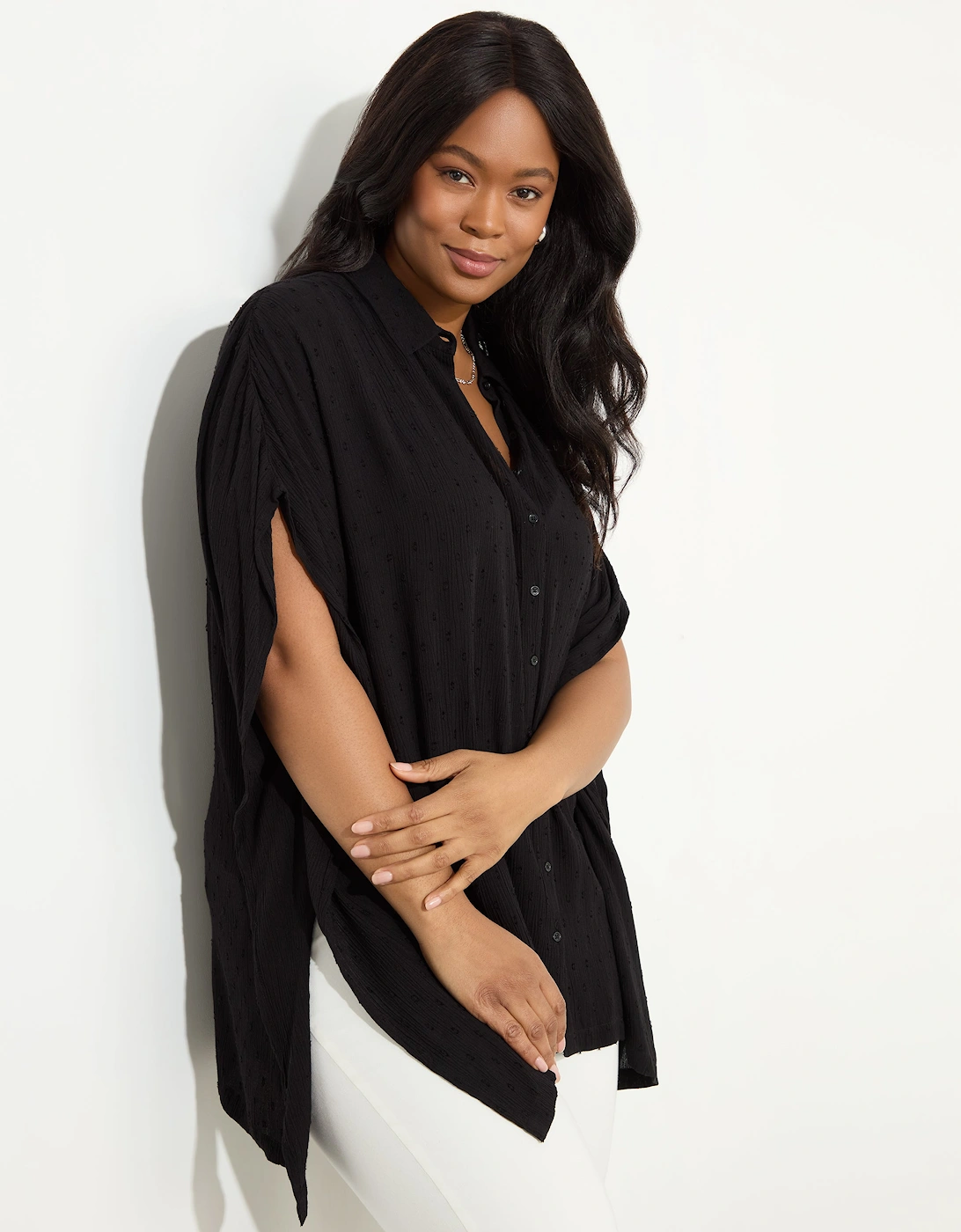 Black Dobby Button Through Tunic
