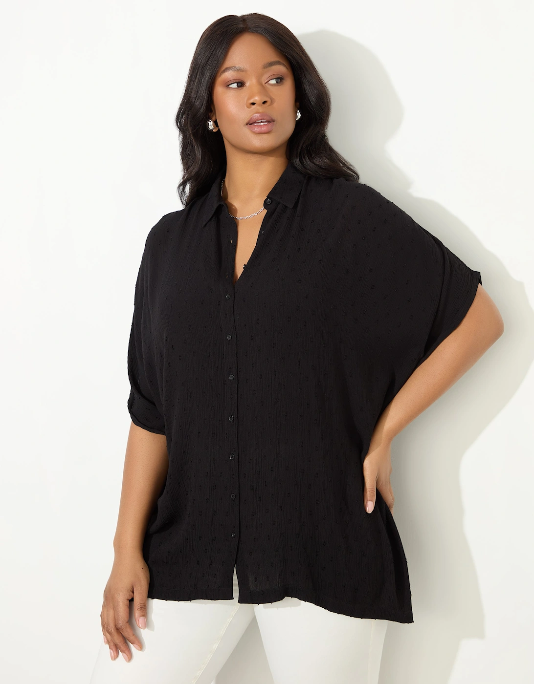 Black Dobby Button Through Tunic