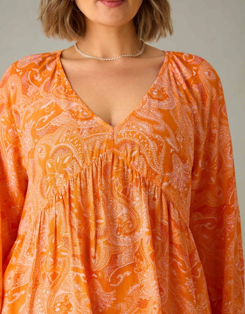 Orange Paisley V-Neck Tunic