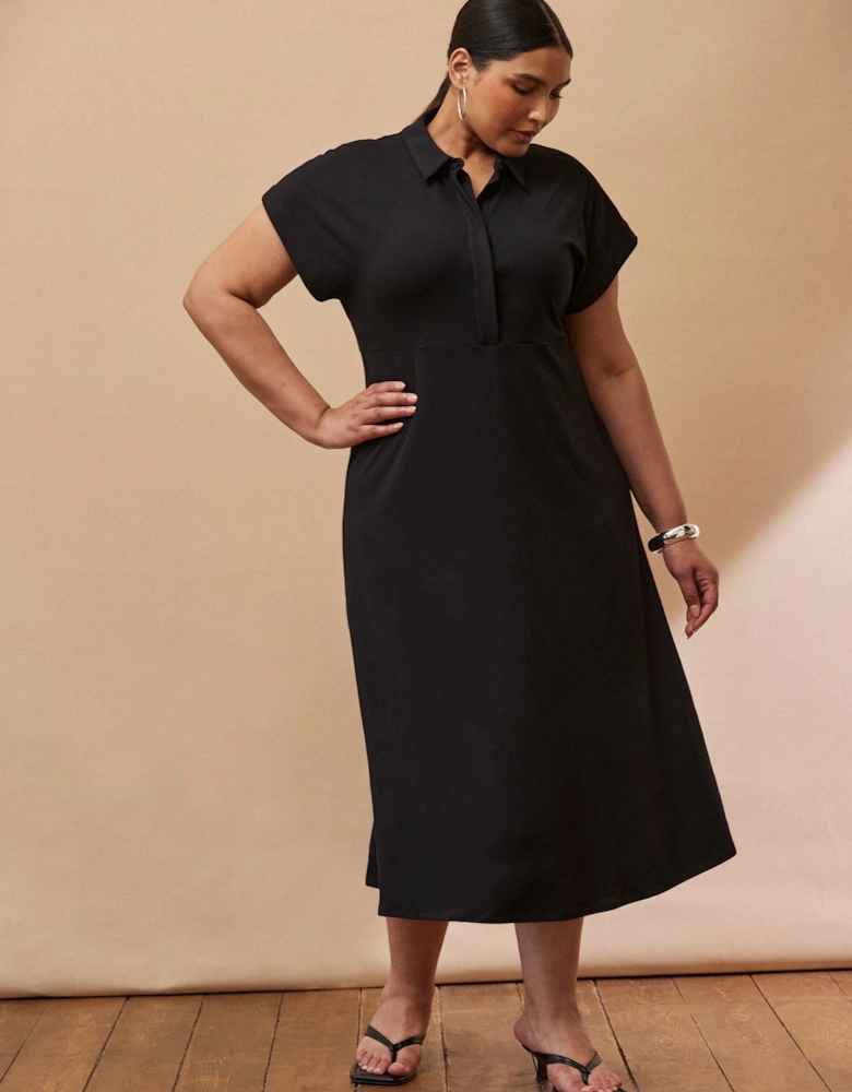 Black Jersey Midi Shirt Dress