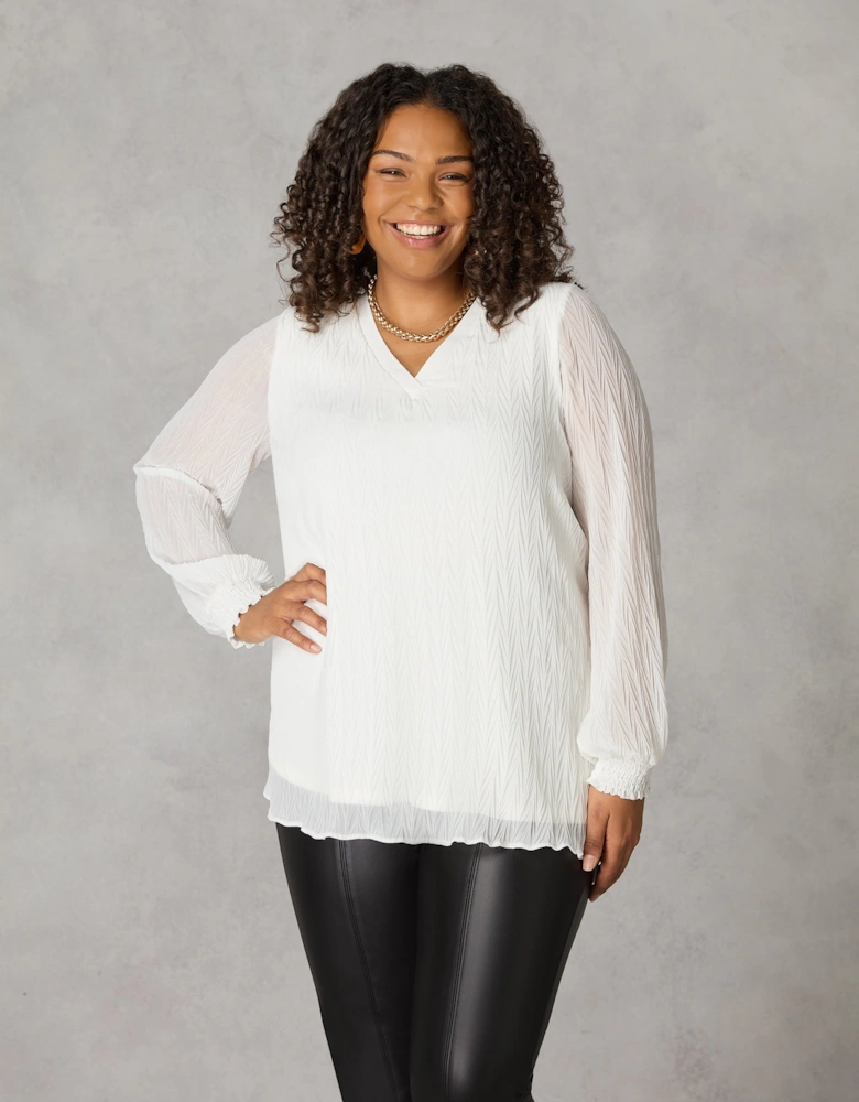 Ivory Textured Rib Trim Blouse