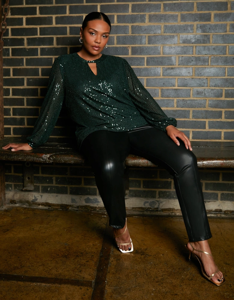 Black Faux Leather Straight Leg Trousers